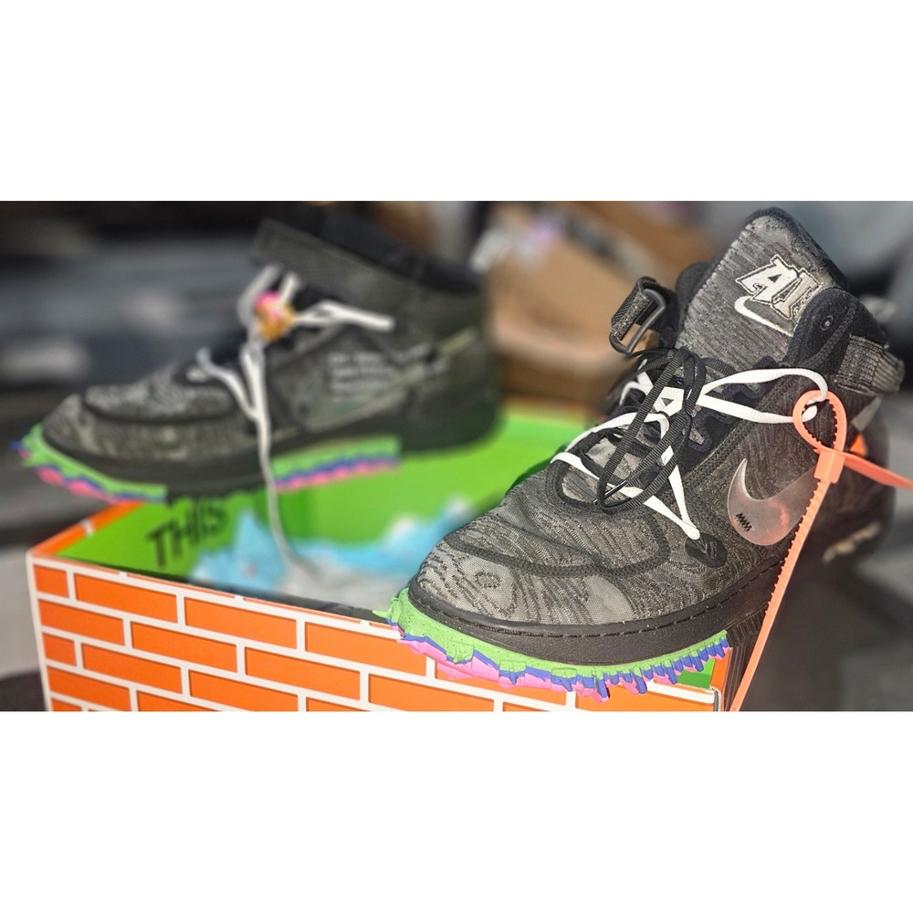Nike Air Force 1 Mid Off-White Men 13 Black Excellent Spiked DO6290-001 - Picture 3 of 4